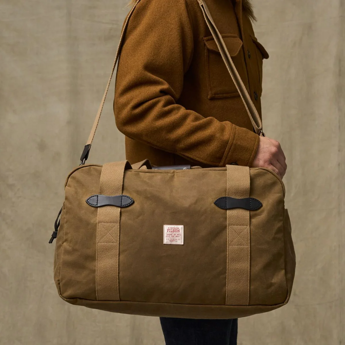 Filson Medium Tin Cloth Duffle Bag Dark Tan - Image 3