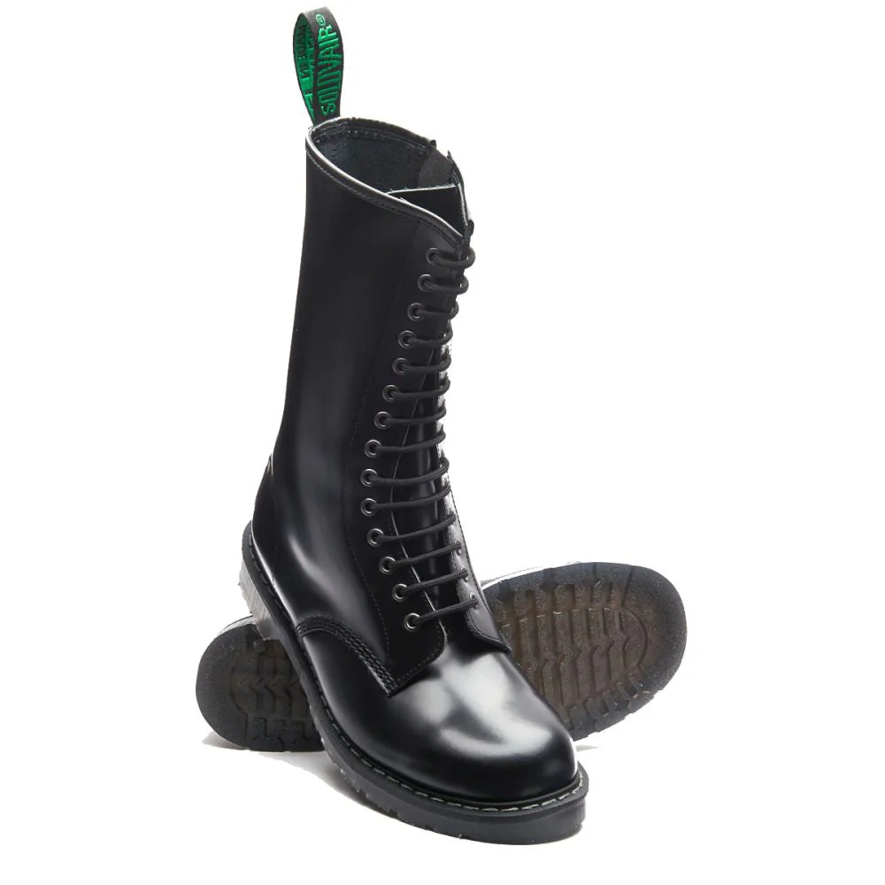 Solovair 14 Eye Zip Platform Derby Boot in Black Hi-Shine - Image 3