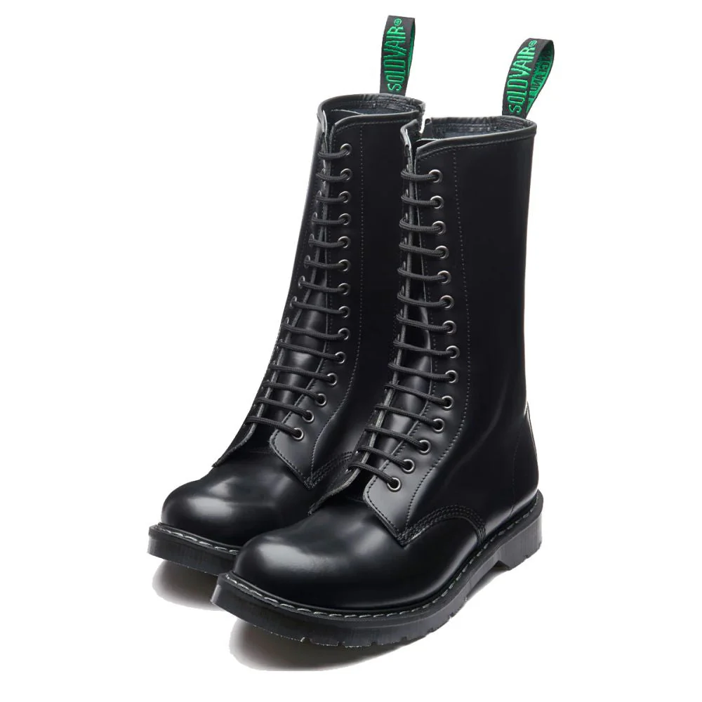 Solovair 14 Eye Zip Platform Derby Boot in Black Hi-Shine - Image 4