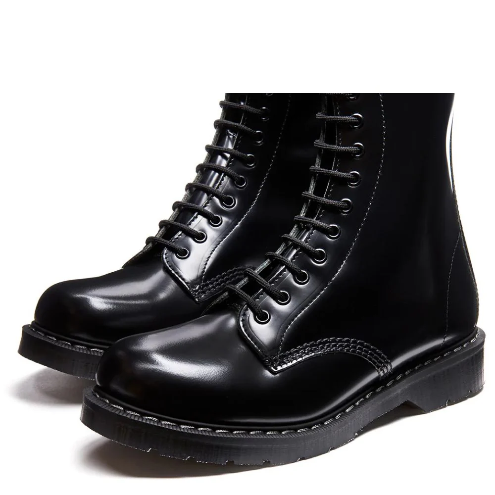 Solovair 20 Eye Zip Derby Boot in Black Hi-Shine - Image 4