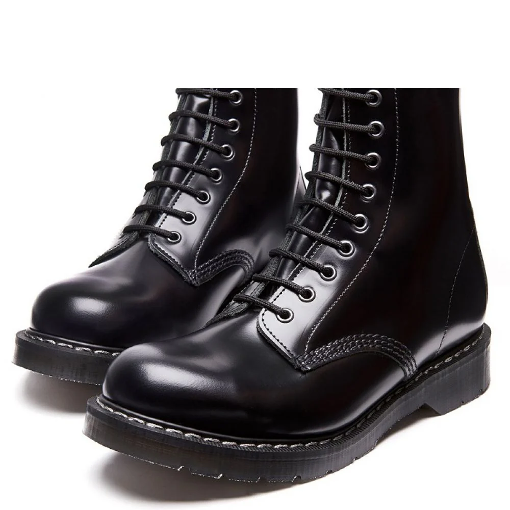 Solovair 8 Eye Derby Boot in Black Hi-Shine - Image 3