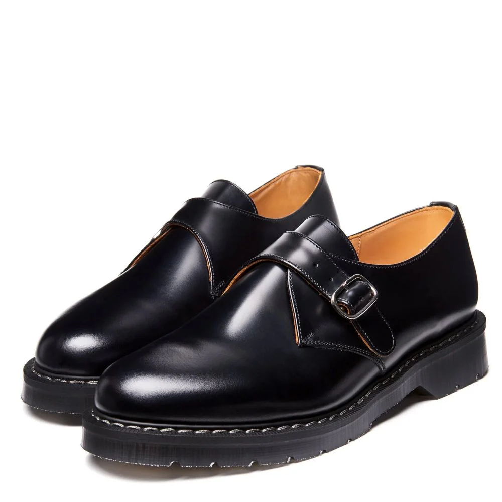 Solovair Single Buckle Monk in Black Hi-Shine - Image 3